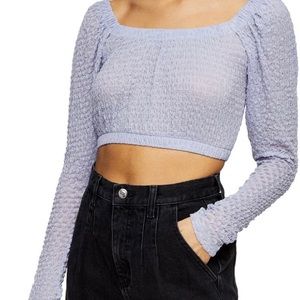 Topshop Textured Long Sleeve Crop Top